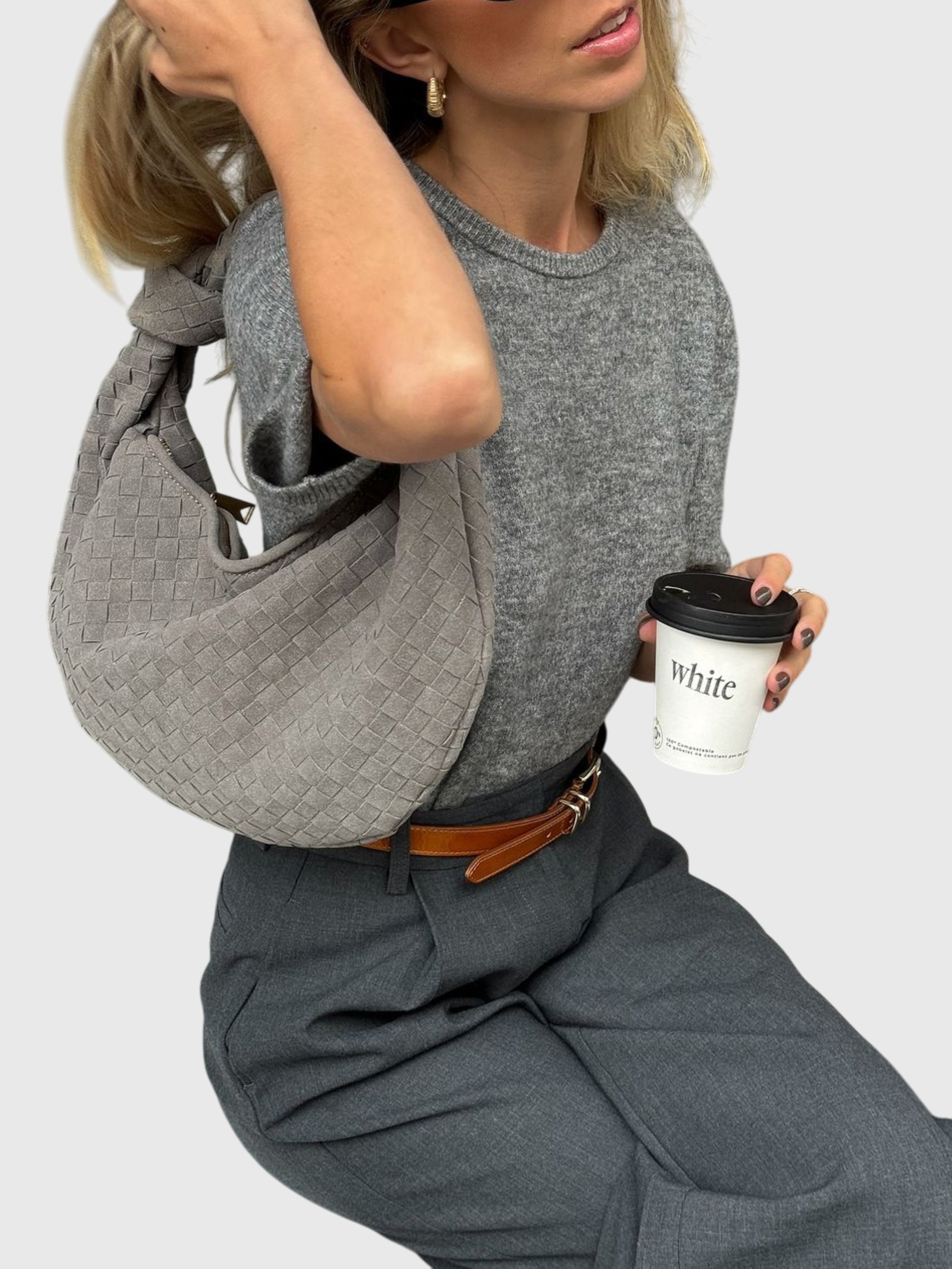 Celeste | Medelstor Väskan i Vävd Mocka med Knut