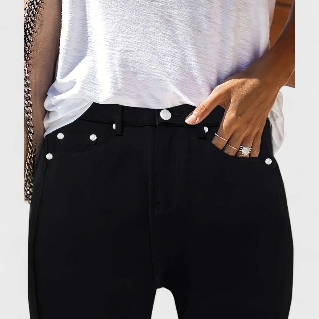 Floriale - Svarta jeans i denim med hög midja för kvinnor