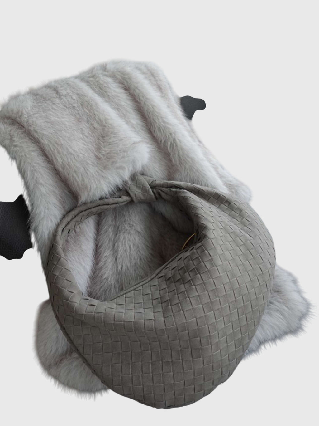 Celeste | Medelstor Väskan i Vävd Mocka med Knut