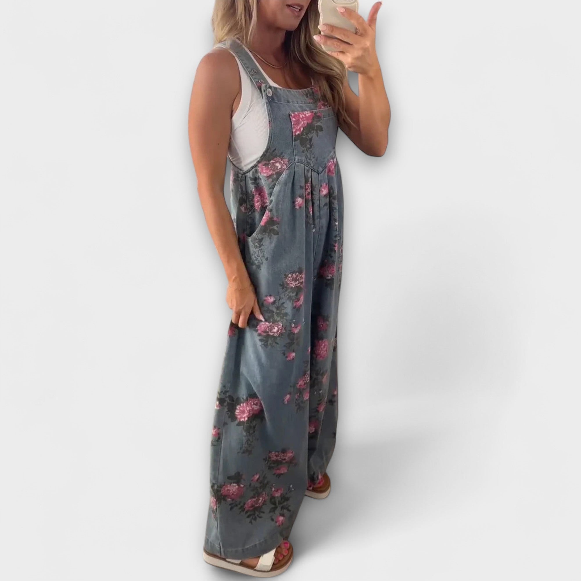 Bethany - Byxdress i Denim med Blommönster