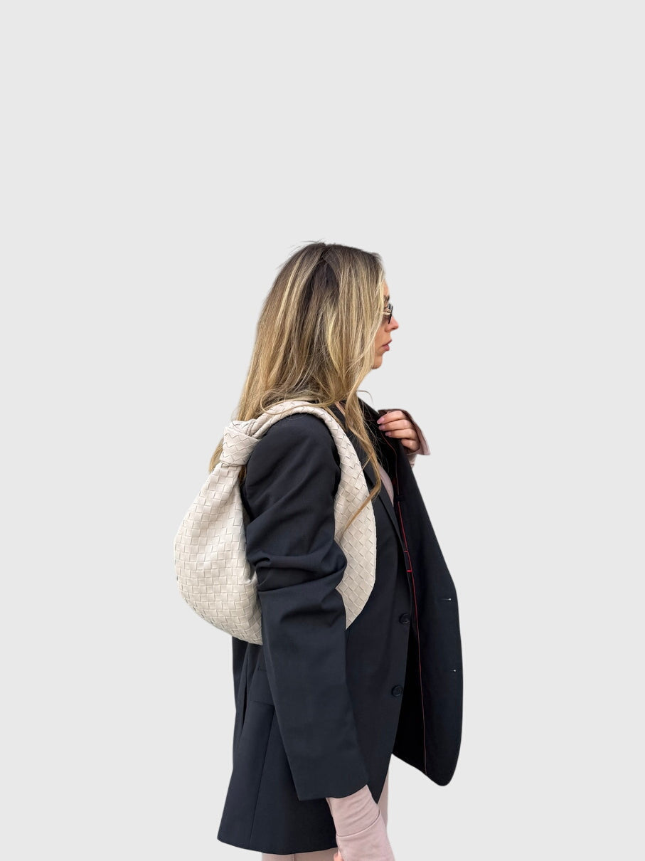 Celeste | Medelstor Väskan i Vävd Mocka med Knut