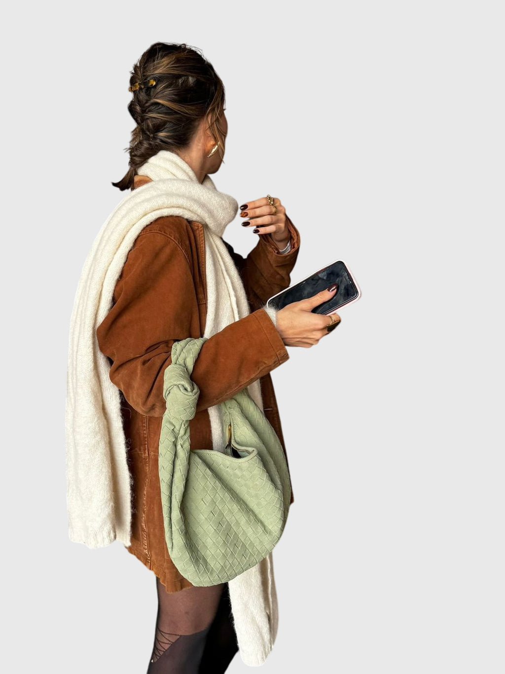 Celeste | Medelstor Väskan i Vävd Mocka med Knut