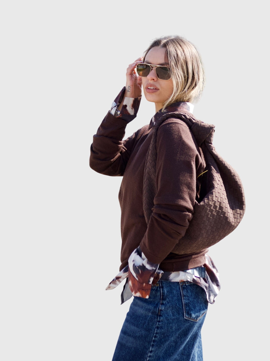 Celeste | Medelstor Väskan i Vävd Mocka med Knut