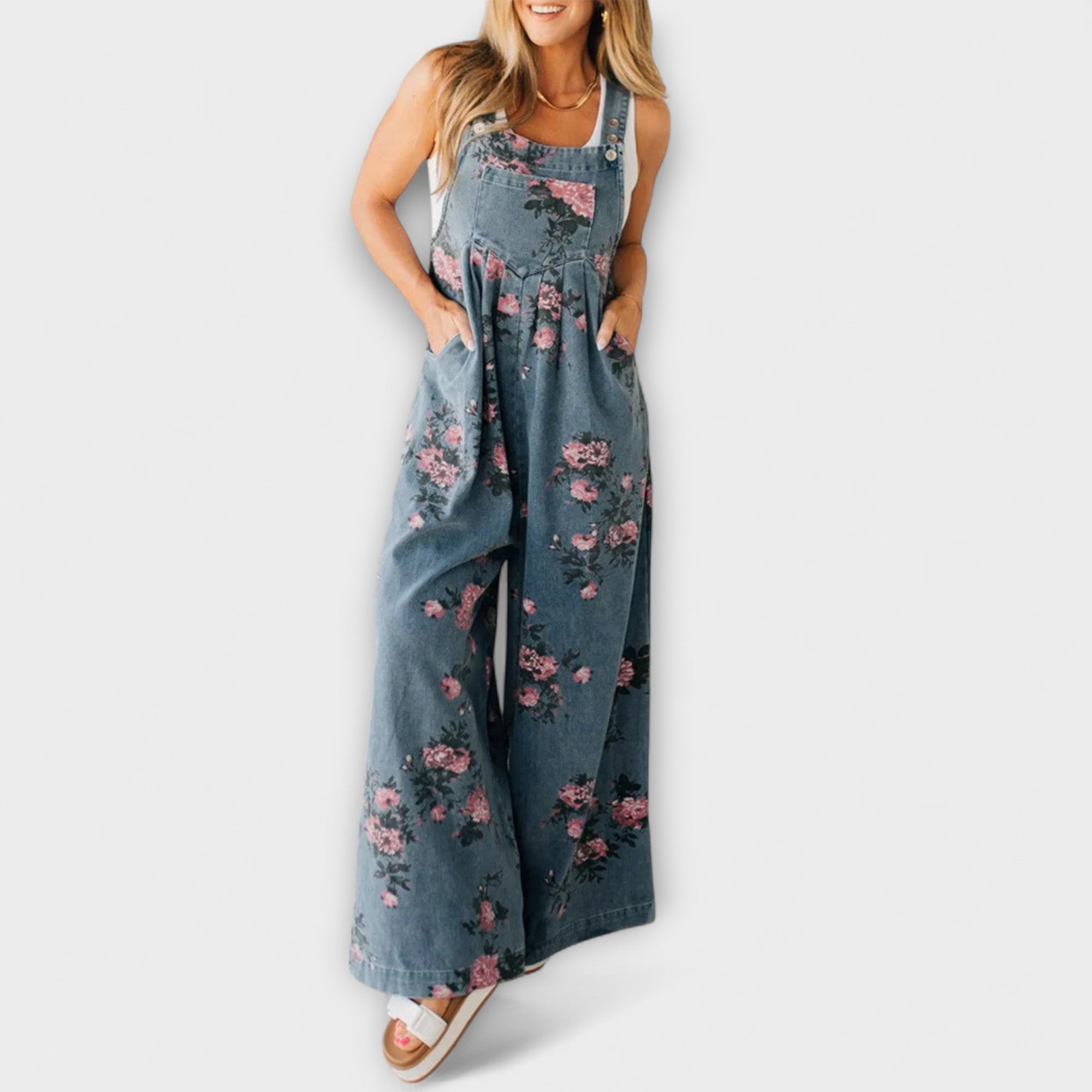 Bethany - Byxdress i Denim med Blommönster
