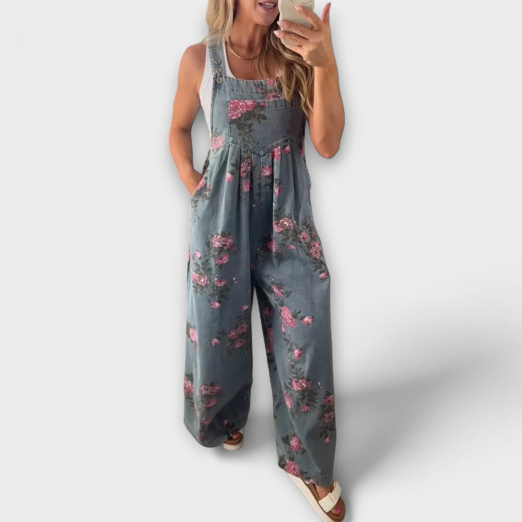 Bethany - Byxdress i Denim med Blommönster