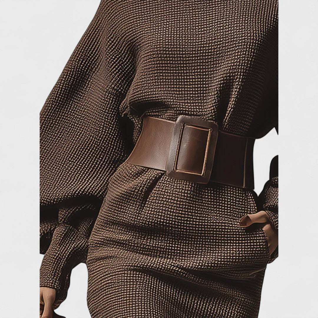 Cléa - Kort klänning i stickad med strukturerat midjeband