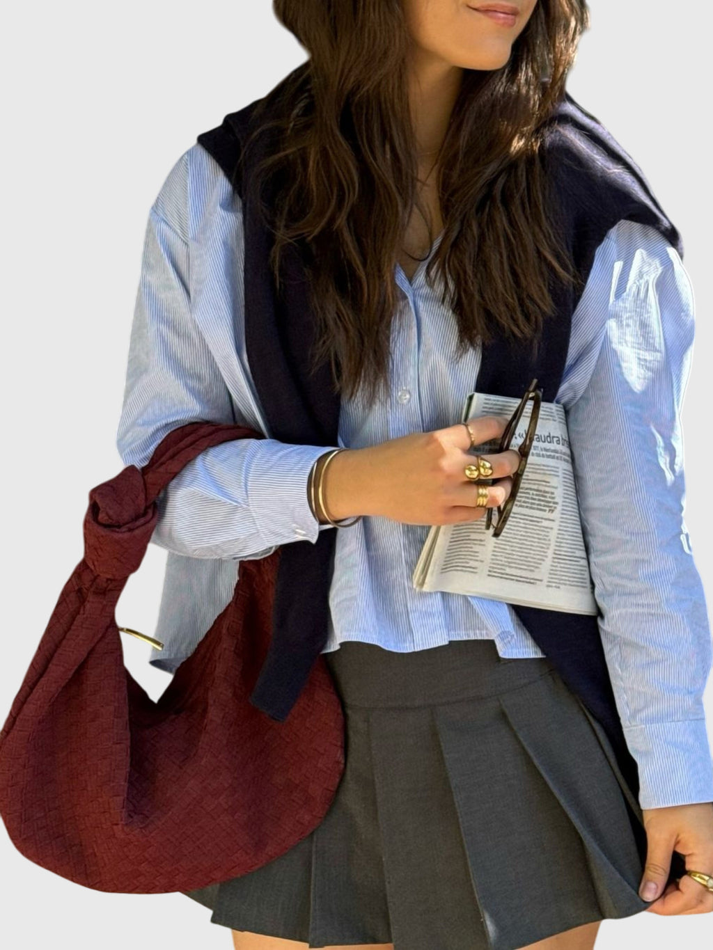 Celeste | Medelstor Väskan i Vävd Mocka med Knut