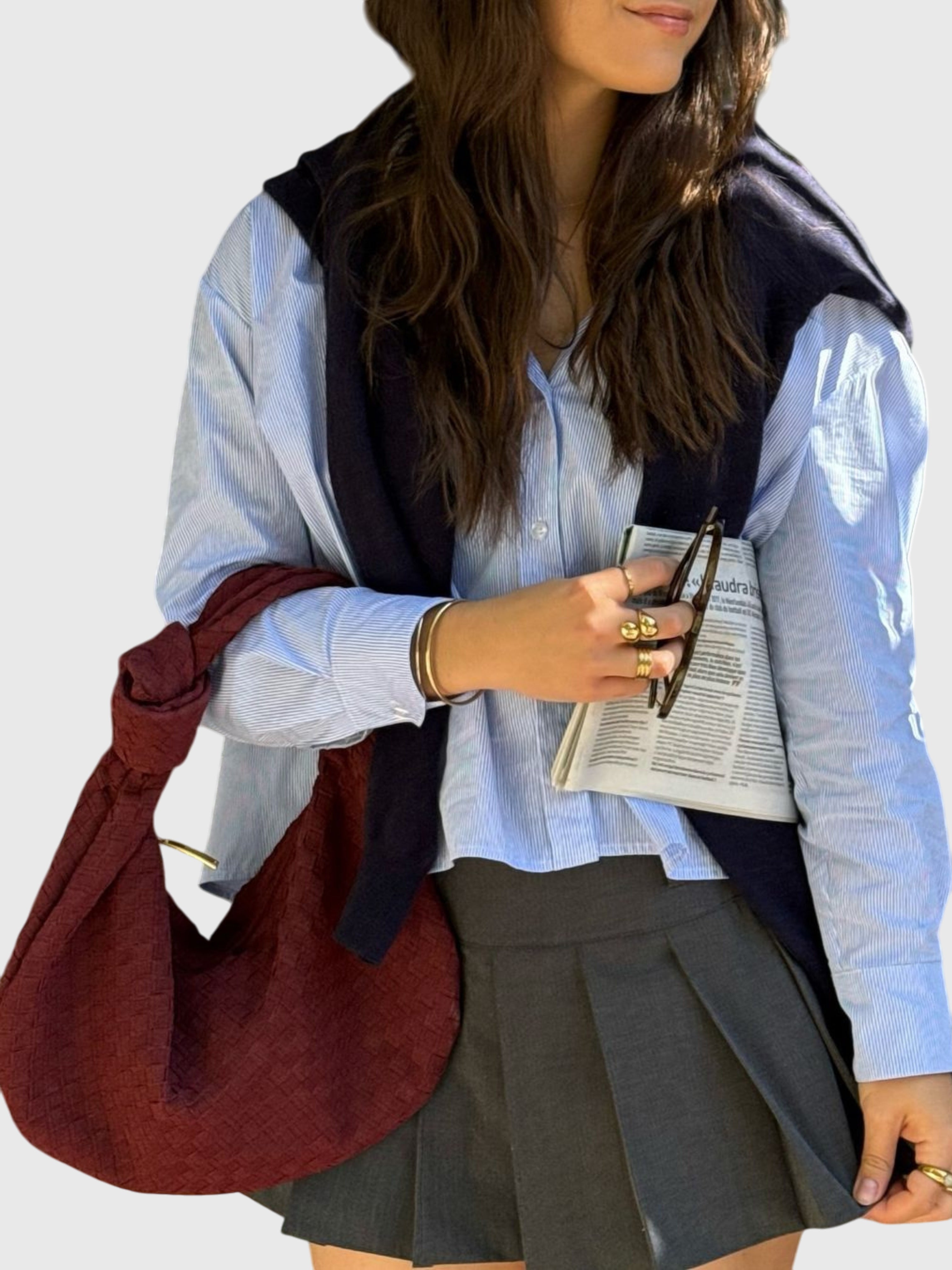 Celeste | Medelstor Väskan i Vävd Mocka med Knut