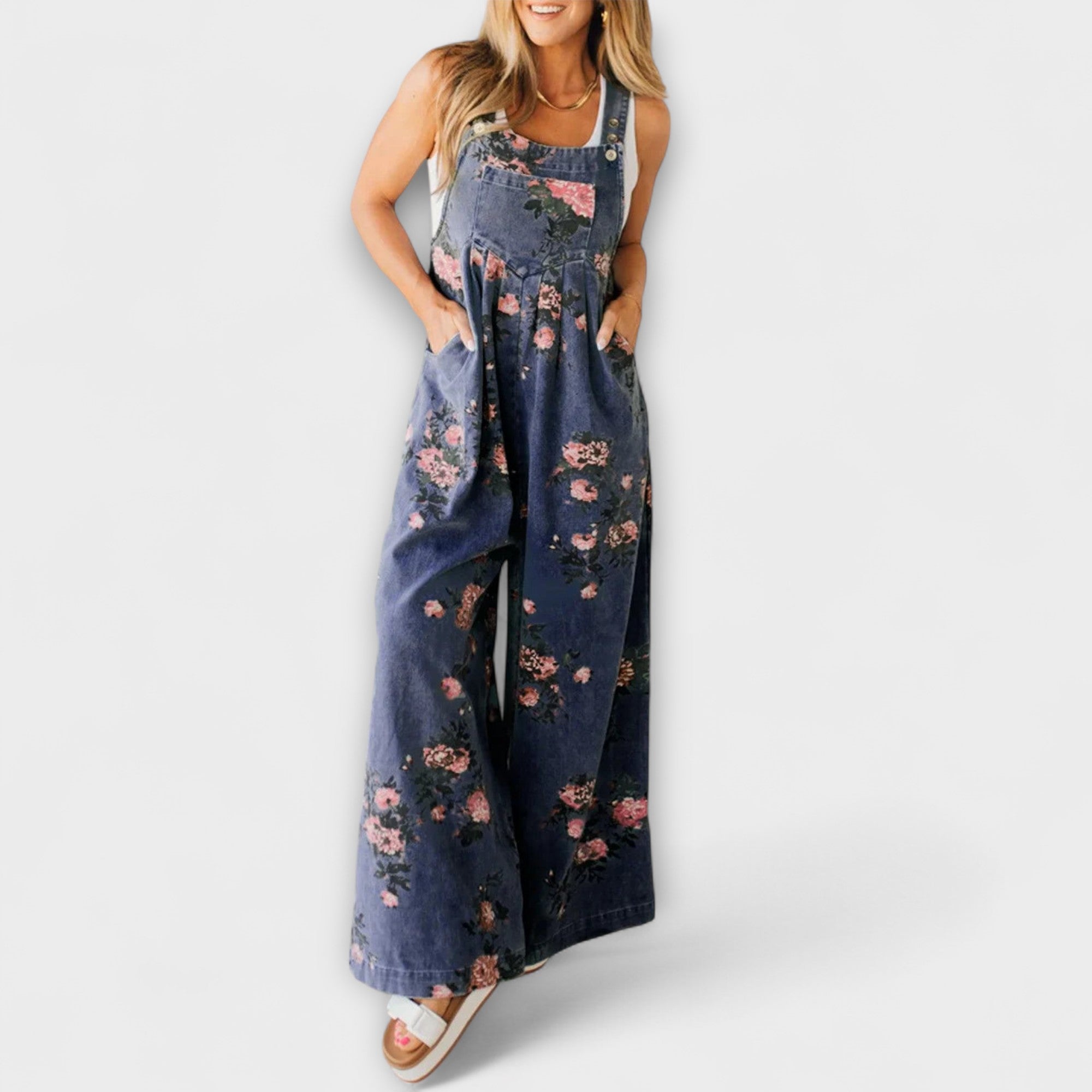 Bethany - Byxdress i Denim med Blommönster