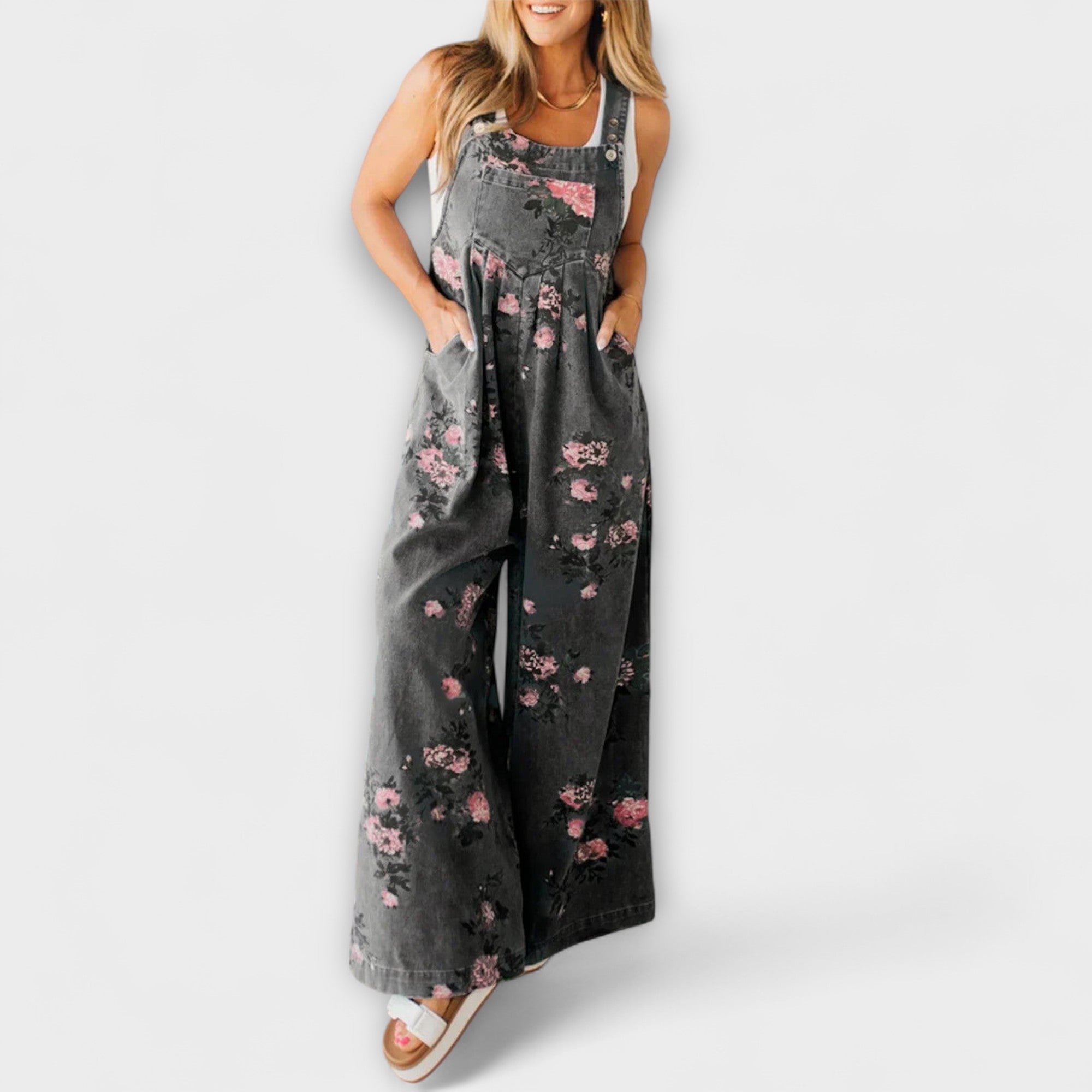 Bethany - Byxdress i Denim med Blommönster