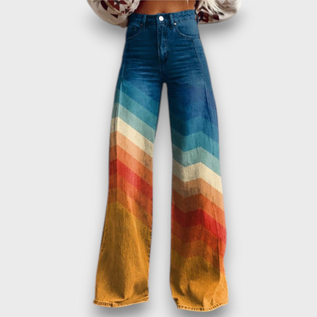 Zamira – Vida byxor med retro zigzag i färgtoner