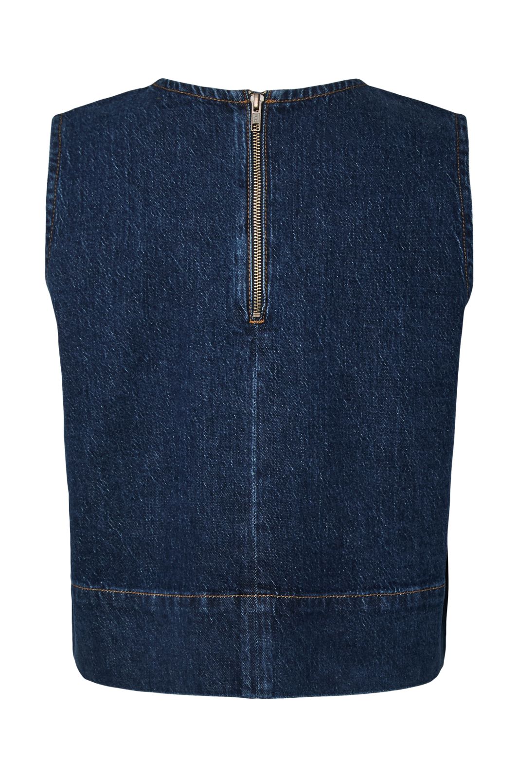 Pieces - Pcmerle Sl O-Neck Denim Top Fsy Pp - 5036181 Mörkblå Denim