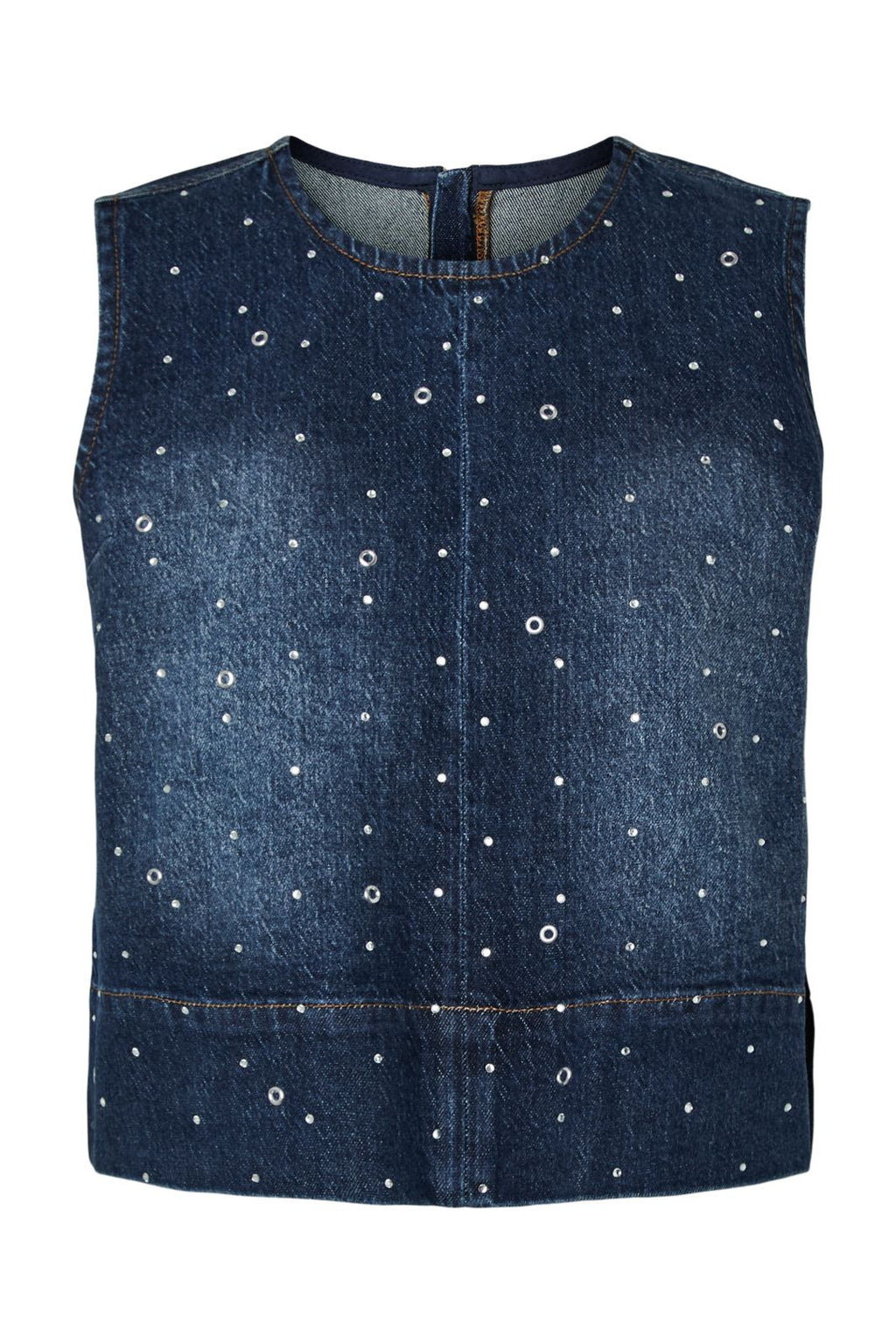 Pieces - Pcmerle Sl O-Neck Denim Top Fsy Pp - 5036181 Mörkblå Denim