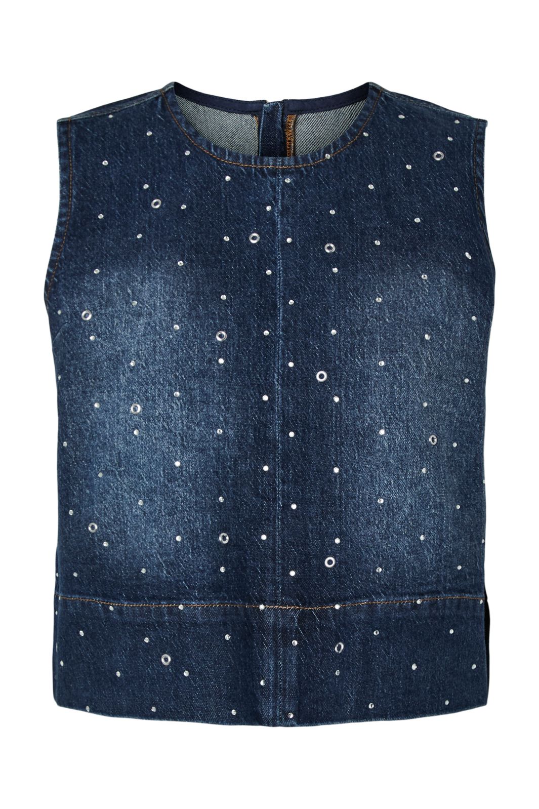 Pieces - Pcmerle Sl O-Neck Denim Top Fsy Pp - 5036181 Mörkblå Denim